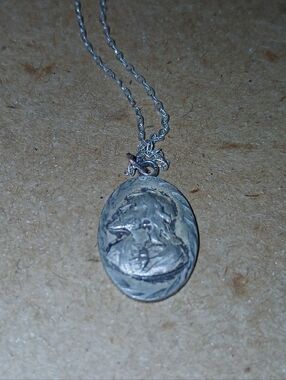 Antique Mother Mary & Sacred Heart Medallion Sterling Necklace
